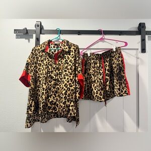 Leopard Print Set with Red Trim - Short Sleeve & Shorts NWOT